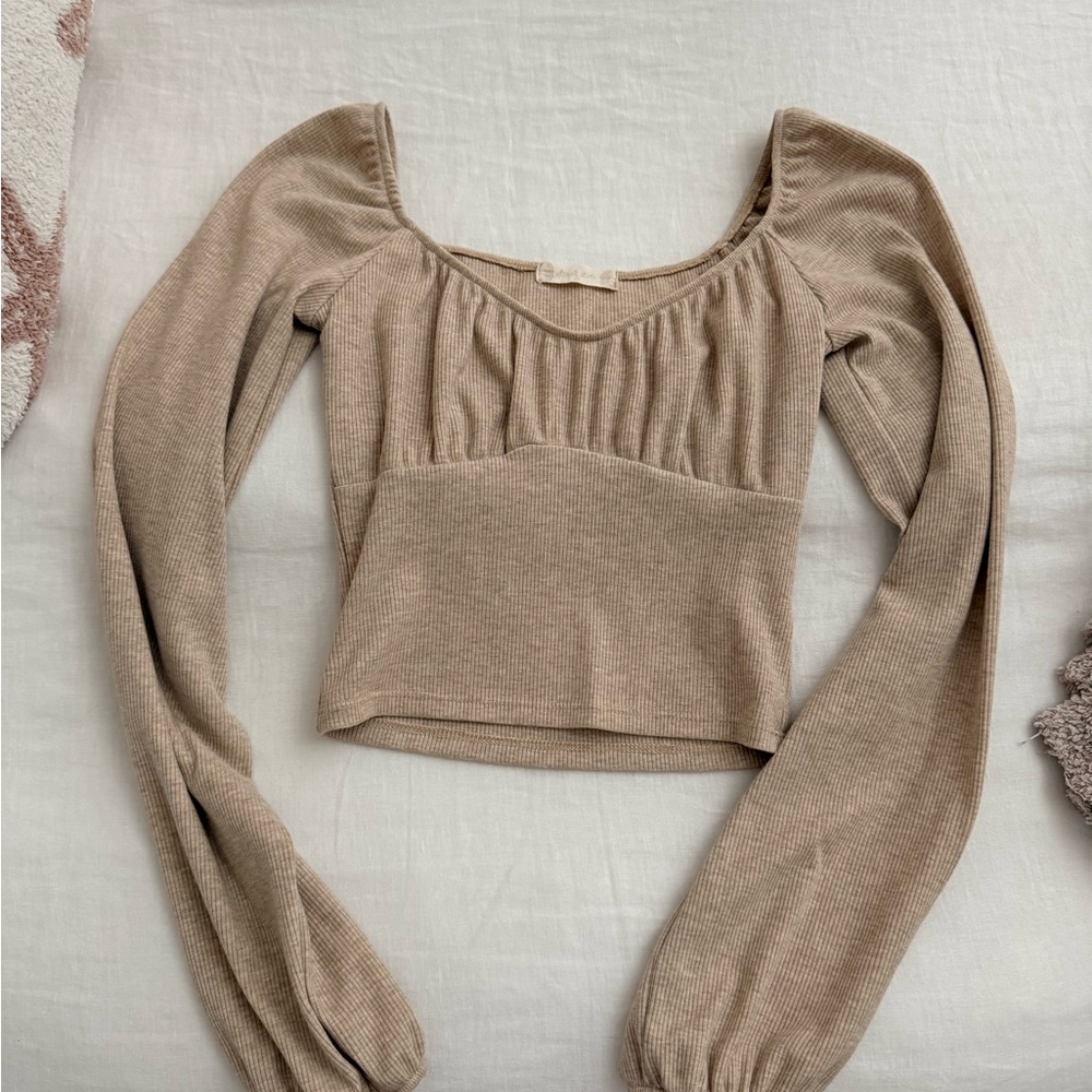 Altar'd State Beige Puff Sleeve Blouse